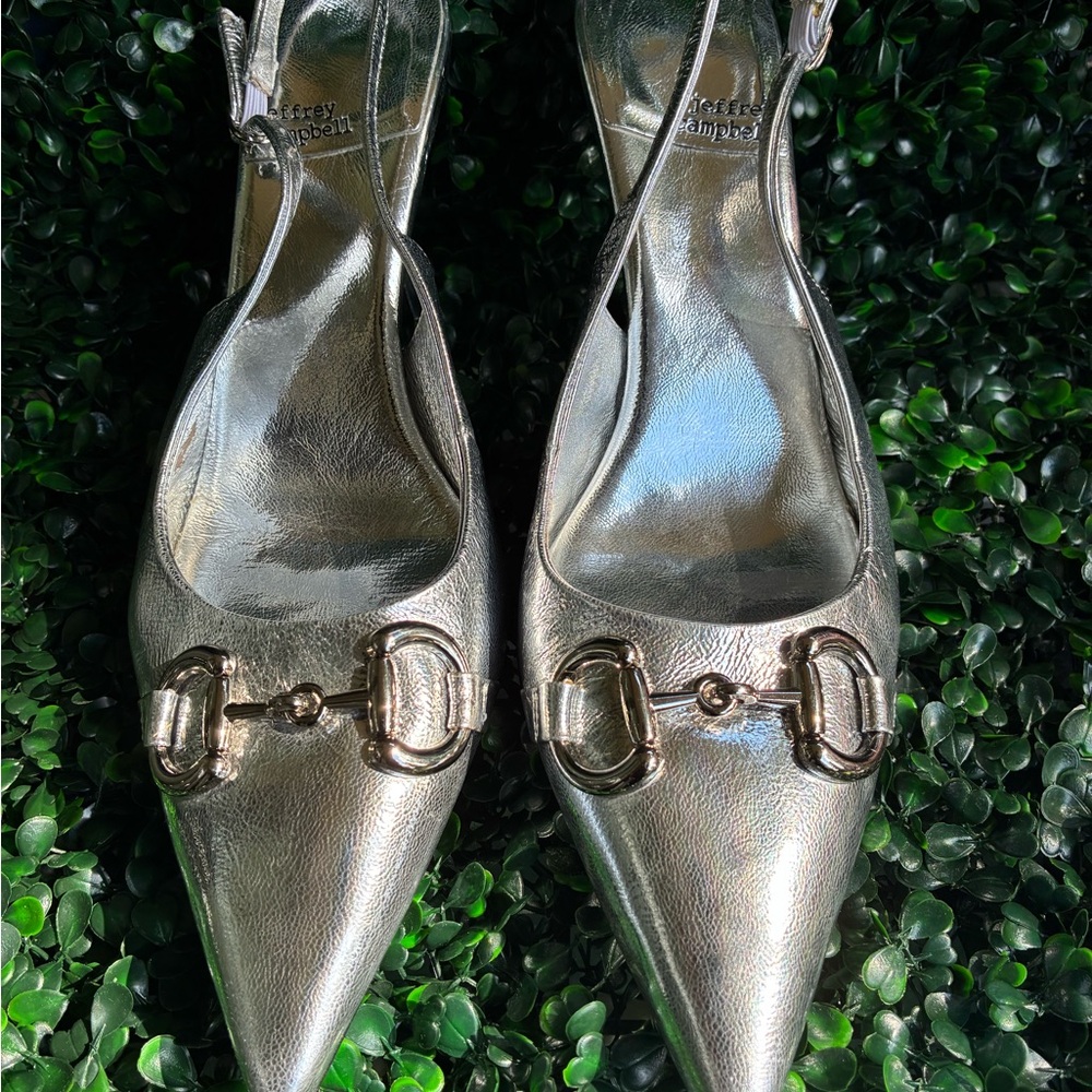 Betsey Johnson Silver Heels with Buckle Detail